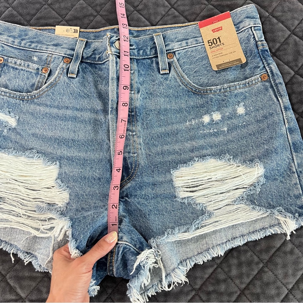 Levi's Distressed Light Blue Denim Jean Shorts - Picture 5 of 11